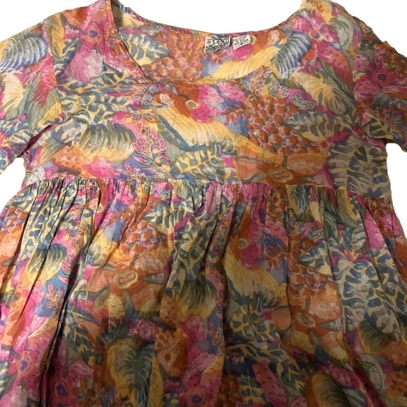 Unique Vintage Floral Short Sleeve Girl Flowy Tunic Top - Picture 2 of 5